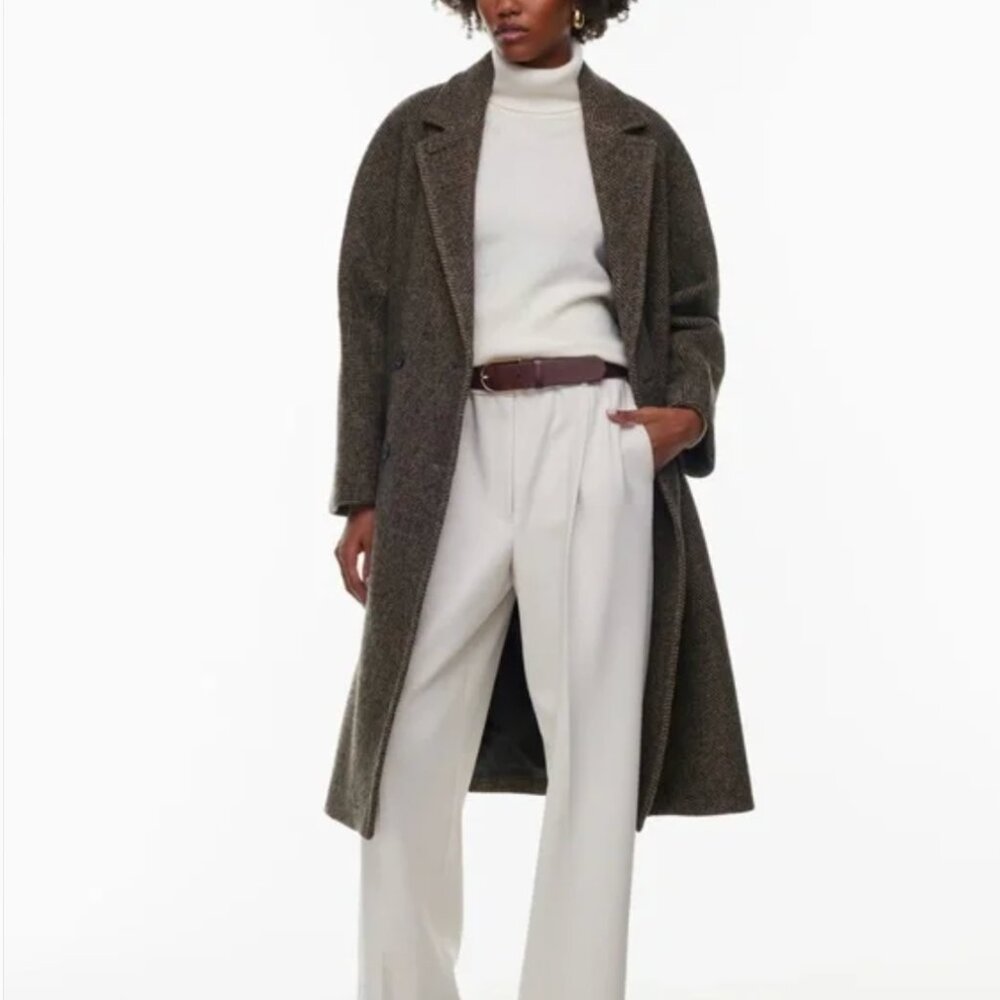 Aritzia Babaton Slouch Coat Brown Herringbone Size Small